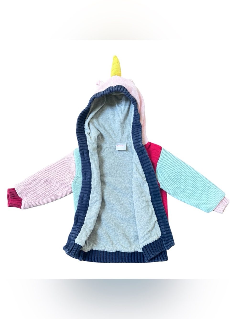 Hanna Andersson unicorn knit colorblock lined cotton button jacket sweatshirt 80 - Picture 3 of 5